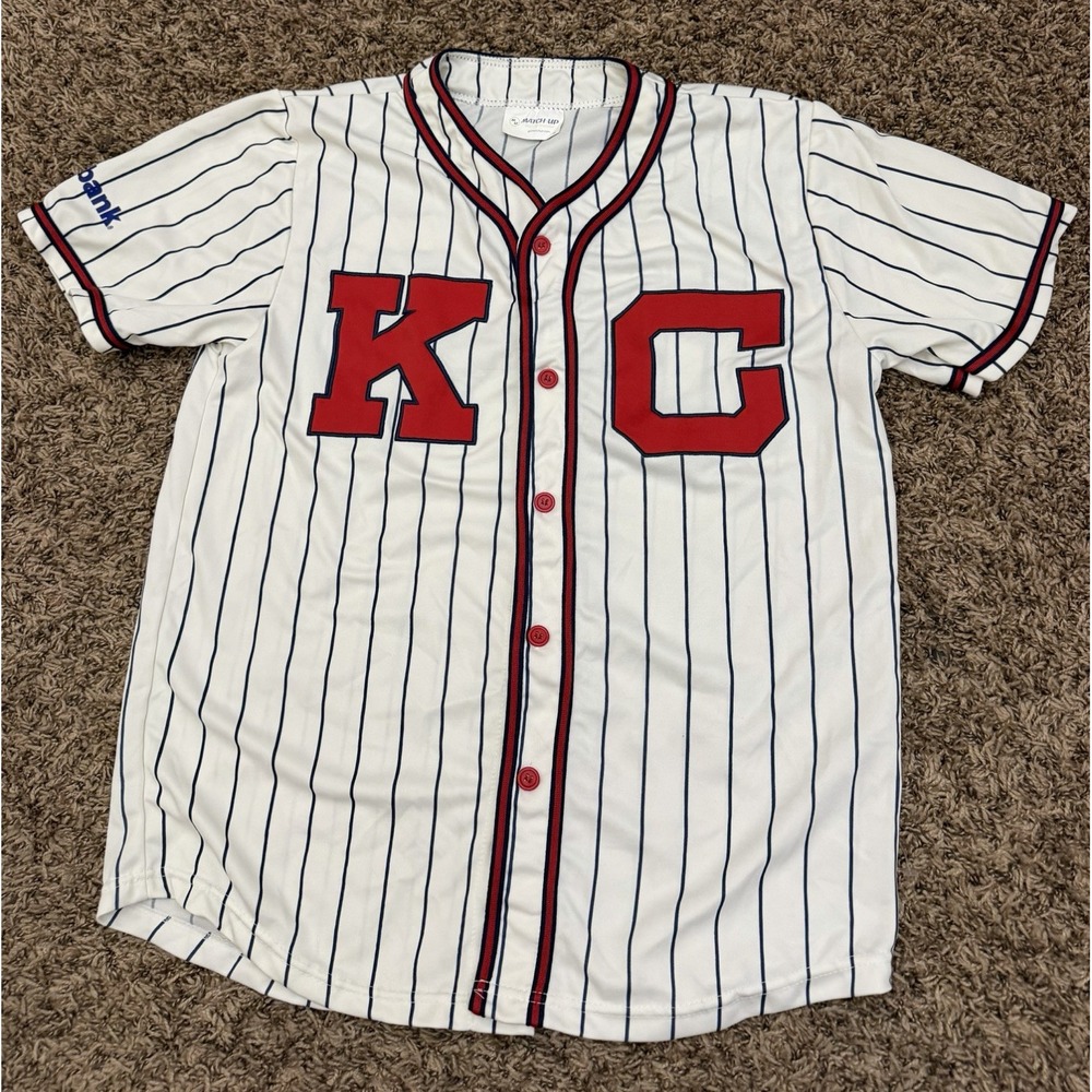 KC Baseball Jersey Pinstripe Match-Up 23 US Bank Shirt Mens Size Large